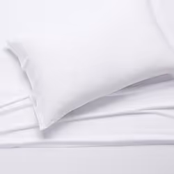 Amazon Basics 3 Piece Bed Sheet Set  100% Cotton Jersey  Includes Super Soft  Flat and Fitted Sheets  Pillowcase  Twin  White  Solid