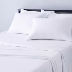 Amazon Basics 4 Piece Bed Sheet Set  100% Cotton Jersey  Includes Super Soft  Flat and Fitted Sheets  Pillowcase  King  White ...