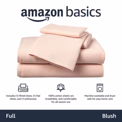 Amazon Basics 4 Piece Bed Sheet Set  100% Cotton Jersey  Includes Super Soft  Flat and Fitted Sheets  Pillowcase  Full  Blush  Solid