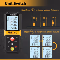 PREXISO Laser Measure  215Ft Laser Measurement Tool with Entension for Diagonal Measuring Ft/Ft+in/in/M Units - Pythagorean Mode  Area Volume -100 Set