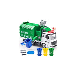 JOYIN Jumbo Take Apart Friction Powered Side-Dump Recycling Garbage Truck Toy with Light and Sounds, 3 Trash Cans, Screwdriver Toys, for DIY Assembly