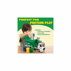 JOYIN Jumbo Take Apart Friction Powered Side-Dump Recycling Garbage Truck Toy with Light and Sounds, 3 Trash Cans, Screwdriver Toys, for DIY Assembly