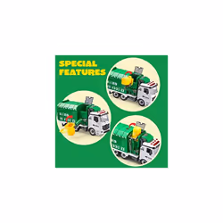JOYIN Jumbo Take Apart Friction Powered Side-Dump Recycling Garbage Truck Toy with Light and Sounds, 3 Trash Cans, Screwdriver Toys, for DIY Assembly