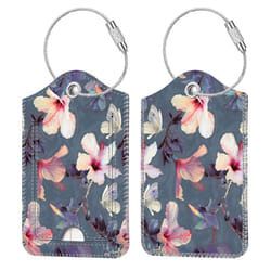 2 Pcs Luggage Tags  Fintie Privacy cover ID Label with Stainless Steel Loop and Address card for Travel Bag Suitcase (Blooming Hibiscus)