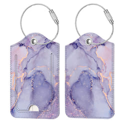 2 Pcs Luggage Tags  Fintie Privacy cover ID Label with Stainless Steel Loop and Address card for Travel Bag Suitcase (Lilac Marble)