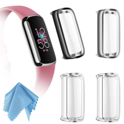 Fintie 4-Pack Screen Protector Case Compatible with Fitbit Luxe  Soft TPU Full Protective Screen Cover Saver Bumper  Black  Silver  2*Clear