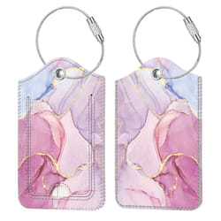 2 Pcs Luggage Tags  Fintie Privacy cover ID Label with Stainless Steel Loop and Address card for Travel Bag Suitcase glittering Marble