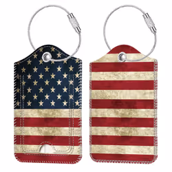 2 Pcs Luggage Tags Fintie Privacy cover ID Label with Stainless Steel Loop and Address card for Travel Bag Suitcase (US Flag ...