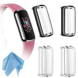 Fintie 4-Pack Screen Protector Case Compatible with Fitbit Luxe  Soft TPU Full Protective Screen Cover Saver Bumper  2*Black  2*Clear