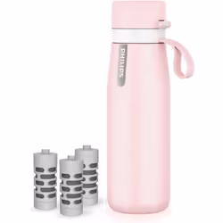 PHILIPS Insulated Stainless Steel Filtered Water Bottle with 3 Philips GoZero Everyday Tap Water Filters BPA Free Transform T ...