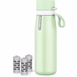 PHILIPS Insulated Stainless Steel Filtered Water Bottle with 3 Philips GoZero Everyday Tap Water Filters BPA Free Transform T ...