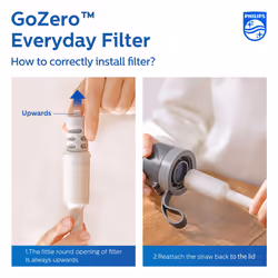 PHILIPS Insulated Stainless Steel Filtered Water Bottle with 3 Philips GoZero Everyday Tap Water Filters BPA Free Transform Tap