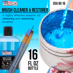 U.S. Art Supply Brush Cleaner and Restorer, 16 Ounce Bottle - Quickly Cleans Paint Brushes, Airbrushes, Art Tools - Cleaning Solution to Remove Dried