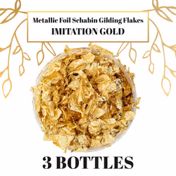 U.S. Art Supply Metallic Foil Schabin Gilding Gold Leaf Flakes - Imitation Gold in 10 Gram Bottle (Pack of 3) - Gild Picture Frames  Paintings  Furnit