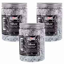 U.S. Art Supply Metallic Foil Schabin Gilding Silver Leaf Flakes - Imitation Silver 10 Gram Bottle (Pack of 3) - Gild Picture ...