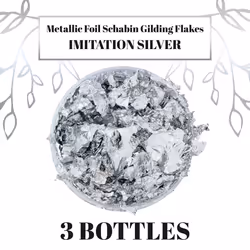 U.S. Art Supply Metallic Foil Schabin Gilding Silver Leaf Flakes - Imitation Silver 10 Gram Bottle (Pack of 3) - Gild Picture Frames  Paintings  Furni