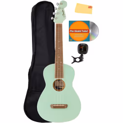 Fender Avalon Tenor Ukulele - Surf Green Bundle with Gig Bag Tuner and Austin Bazaar Instructional DVD