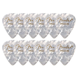 Fender Premium Celluloid 351 Shape Picks  Medium  White Moto - 12 Pack
