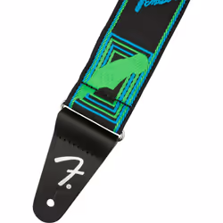 Fender Neon Monogrammed 2-Inch Guitar Strap - Blue and Green Bundle with Strap Blocks and Picks