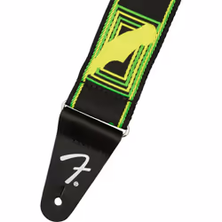 Fender Neon Monogrammed 2-Inch Guitar Strap - Green and Yellow Bundle with Strap Blocks and Picks