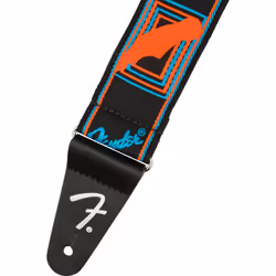 Fender Neon Monogrammed 2-Inch Guitar Strap - Blue and Orange Bundle with Strap Blocks and Picks