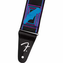Fender Neon Monogrammed 2-Inch Guitar Strap - Blue and Purple Bundle with Strap Blocks and Picks