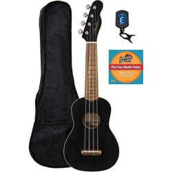 Fender Venice Soprano Ukulele - Black Bundle with Gig Bag  Tuner  and Austin Bazaar Instructional DVD