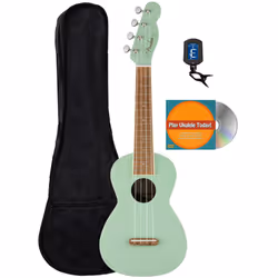 Fender Monterey Concert Ukulele - Surf Green Bundle with Gig Bag Tuner and Austin Bazaar Instructional DVD
