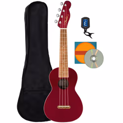 Fender Monterey Concert Ukulele - Cherry Bundle with Gig Bag Tuner and Austin Bazaar Instructional DVD