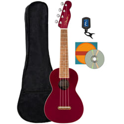 Fender Monterey Concert Ukulele - Cherry Bundle with Gig Bag  Tuner  and Austin Bazaar Instructional DVD