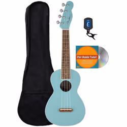 Fender Monterey Concert Ukulele - Daphne Blue Bundle with Gig Bag Tuner and Austin Bazaar Instructional DVD