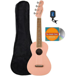 Fender Monterey Concert Ukulele - Shell Pink Bundle with Gig Bag  Tuner  and Austin Bazaar Instructional DVD