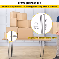 VEVOR Hairpin Table Legs 34" Black Set of 4 Desk Legs