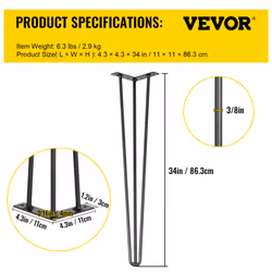 VEVOR Hairpin Table Legs 34" Black Set of 4 Desk Legs - Additional view 6