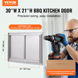 VEVOR Double BBQ Access Door  30Wx21H Outdoor Kitchen Doors  Double Wall Construction Outdoor Cabinets with Hooks  Brushed S