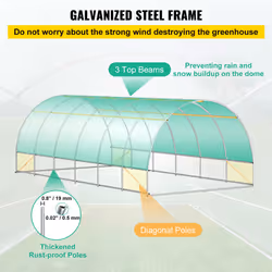 VEVOR Walk-in Tunnel Greenhouse Galvanized Frame & Waterproof Cover 20x10x7 ft