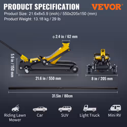 VEVOR Floor Jack, 2.5 Ton Low Profile Floor Jack, Heavy-duty Steel Racing Floor Jack With Single Piston Lift Pump - Additional view 6