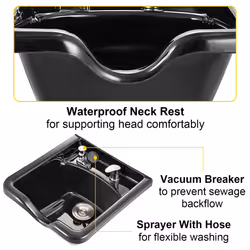 VEVOR Shampoo Bowl Hair Sink for Salons, Black Hairdresser Basin, ABS Plastic Spa Hair Washing Wash Sink, Hair Backwash Basin Beauty Salon Equipment f