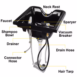 VEVOR Shampoo Bowl Hair Sink for Salons, Black Hairdresser Basin, ABS Plastic Spa Hair Washing Wash Sink, Hair Backwash Basin Beauty Salon Equipment f