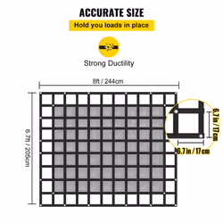 VEVOR Cargo Net with Mesh  8' x 6.7' Cargo Net for Pickup Truck Bed  Heavy Duty Cargo Nets with Cam Buckles & S-Hooks & Cross Strap for Trailer SUV Je