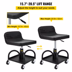 VEVOR Mobile Rolling Seat  300LBS Capacity  15.7 to 20.5 Adjustable Height  Mechanic Rolling Stool with Swivel Wheels and Tool Tray  for Workshop  Aut