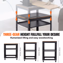 Planer Stand, 100 lbs/ 45 kg heavy loads, Three-Gear Height Adjustable thickness planer table,with 4 Stable Casters & Storage Space, for most planers,