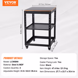 Planer Stand, 100 lbs/ 45 kg heavy loads, Three-Gear Height Adjustable thickness planer table,with 4 Stable Casters & Storage Space, for most planers, - Additional view 6
