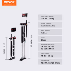 VEVOR Drywall Stilts Aluminum Tool Stilts 24''-40'' Adjustable Painting Black - Additional view 6