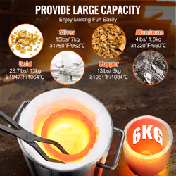 VEVOR Propane Melting Furnace Kit, 6KG Large Capacity Foundry Home Kilns, Blacksmithing Forge with Crucible & Tongs Kiln, Stainless Steel Smelter