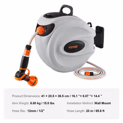 VEVOR Retractable Hose Reel Water Hose Reel 65.6'x1/2" 180 Swivel Wall-Mounted - Additional view 6