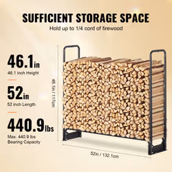 VEVOR 4.3FT Outdoor Firewood Rack with Cover Firewood Holder 52" x 14.2" x 46.1"
