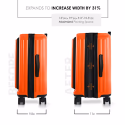 TRAVELARIM 22 Inch Carry On Luggage 22x14x9 Airline Approved  Carry On Suitcase with Wheels  Hard-shell Carry-on Luggage  Orange Small Suitcase  Hards
