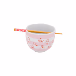 Hello Kitty 869704 Hello Kitty Strawberry Milk Ramen Bowl with Chopsticks, White & Pink