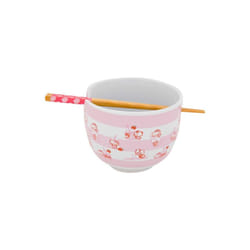 Hello Kitty 869704 Hello Kitty Strawberry Milk Ramen Bowl with Chopsticks, White & Pink